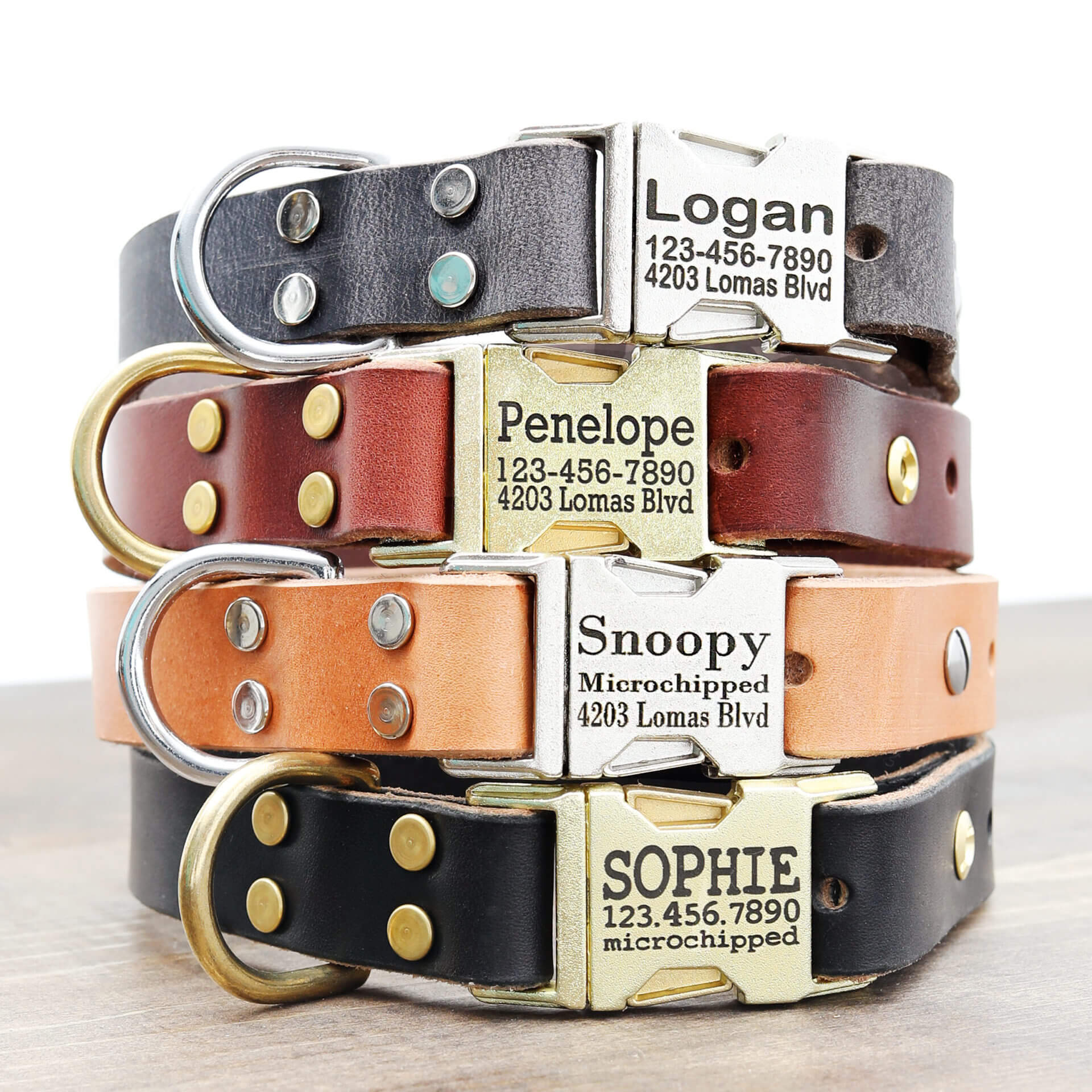 Personalized Engraved Leather Dog Collar - Metal / Brass Buckle - 10 colors Questions & Answers